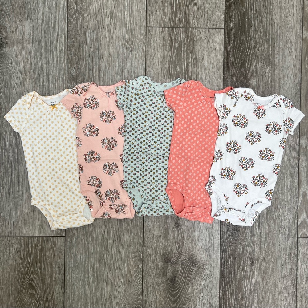 CARTERS 5PC SHORT SLEEVE BODYSUITS EARTH TONES 12MO